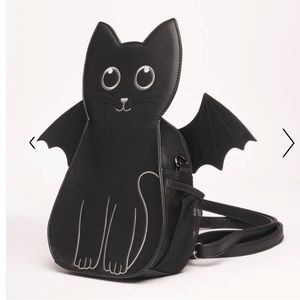 Unique Vintage Black Cat Faux Leather Mini Backpack with Removable Bat Wings